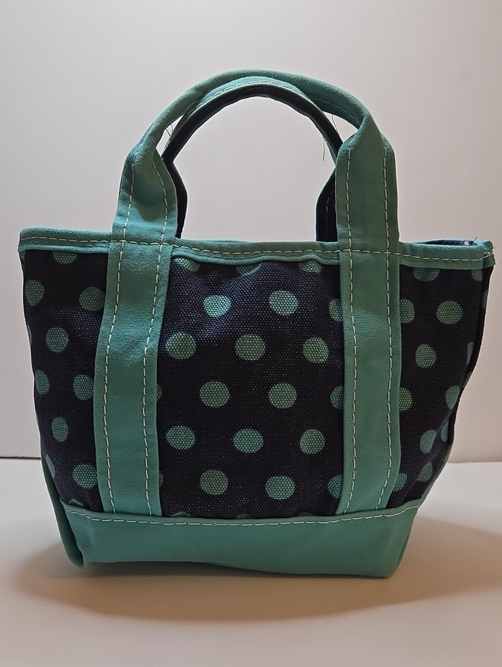 Vintage L.L. Bean Mini Boat & Tote Zipper Top - Rare Navy Teal Polka Dot